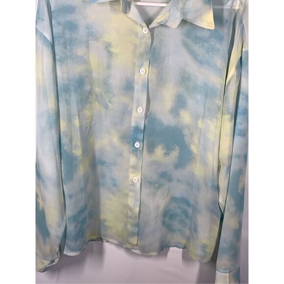 Dazy Women's Tie-Dye Sheer Button-Down Long Sleeve Top Multicolor Size XL - Picture 4 of 9